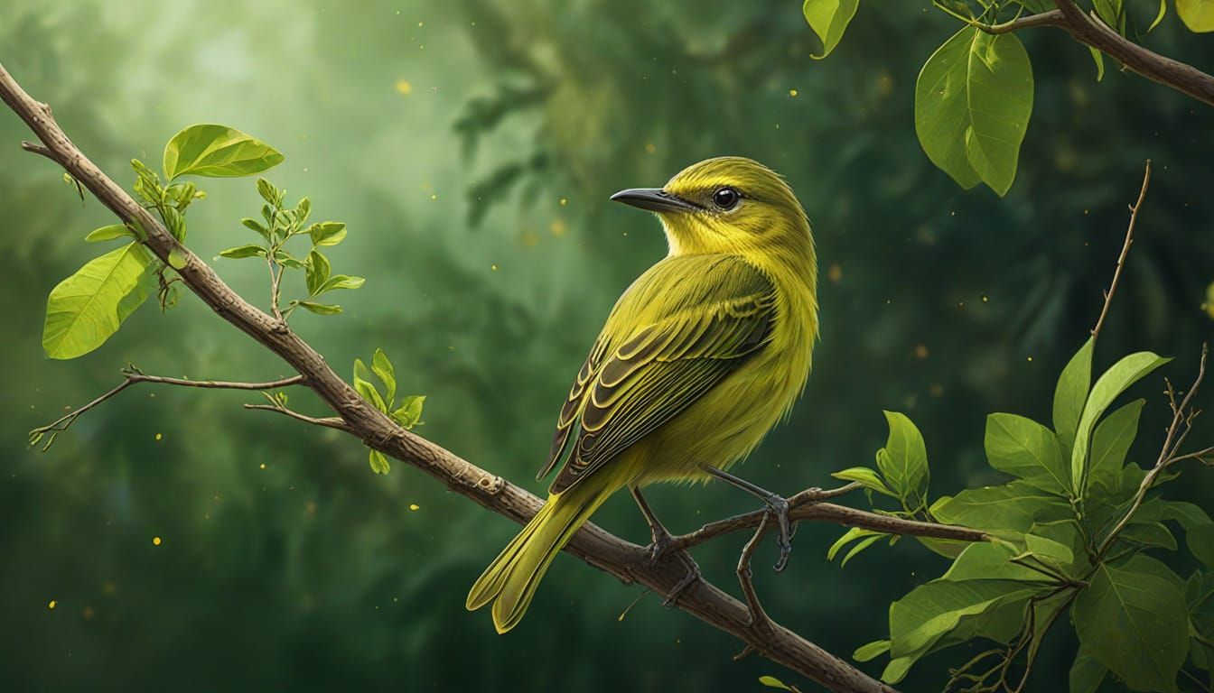 Hyperrealistic Yellow-Green Vireo in Dramatic Splash Art Sty...