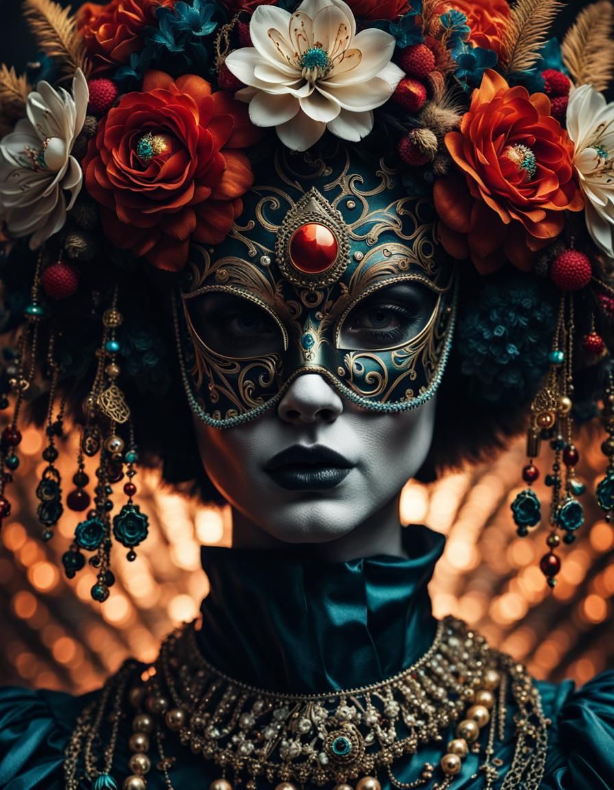 Ornate Masquerade Mask Close-Up, Digital Art