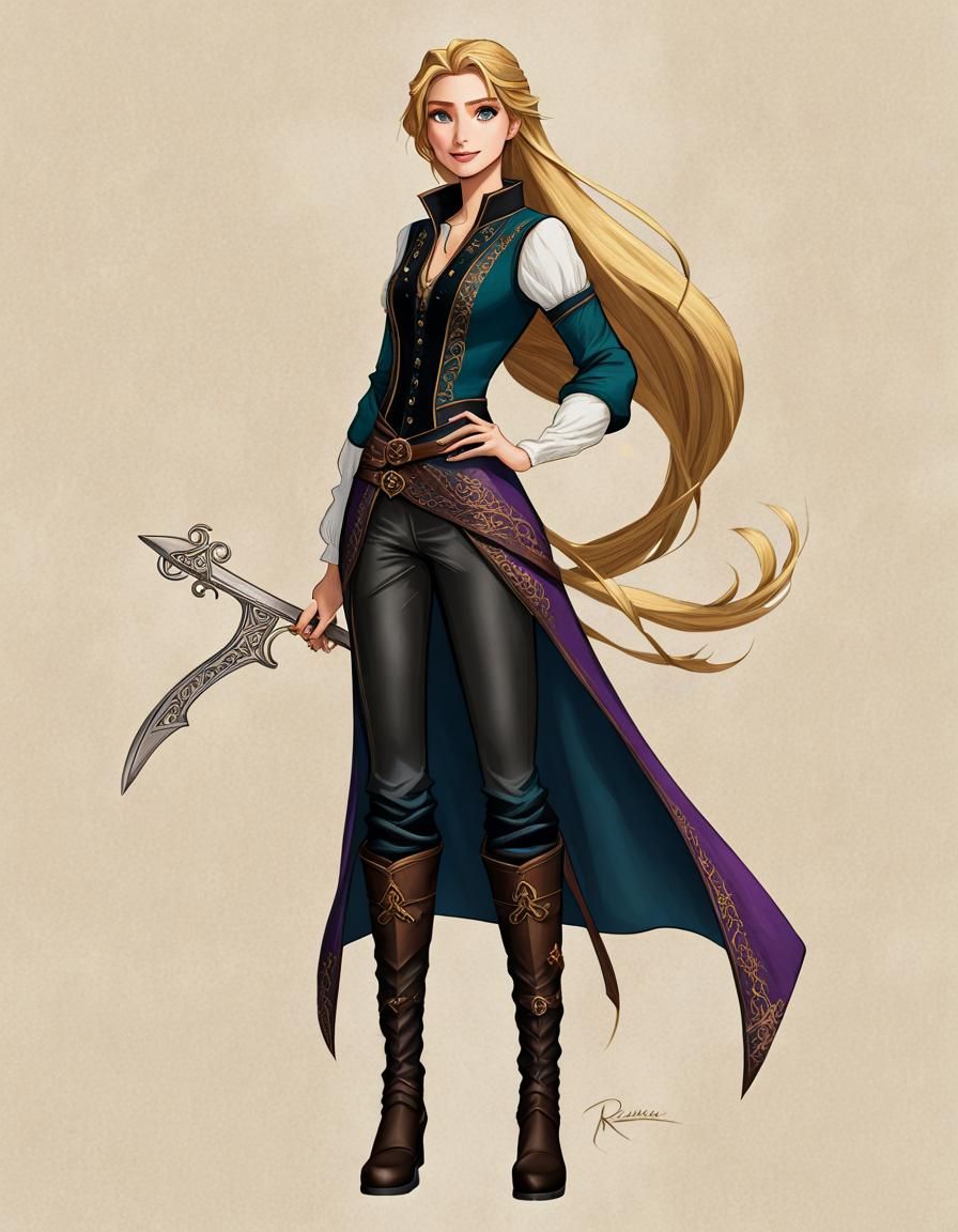 Rapunzel Character Sketch with Long Hair in Fantasy Style