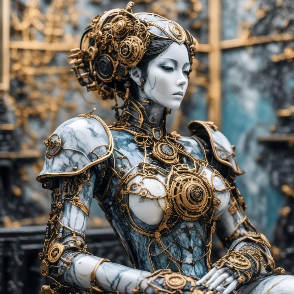 Marble Steampunk Android Ghost in Sunlight