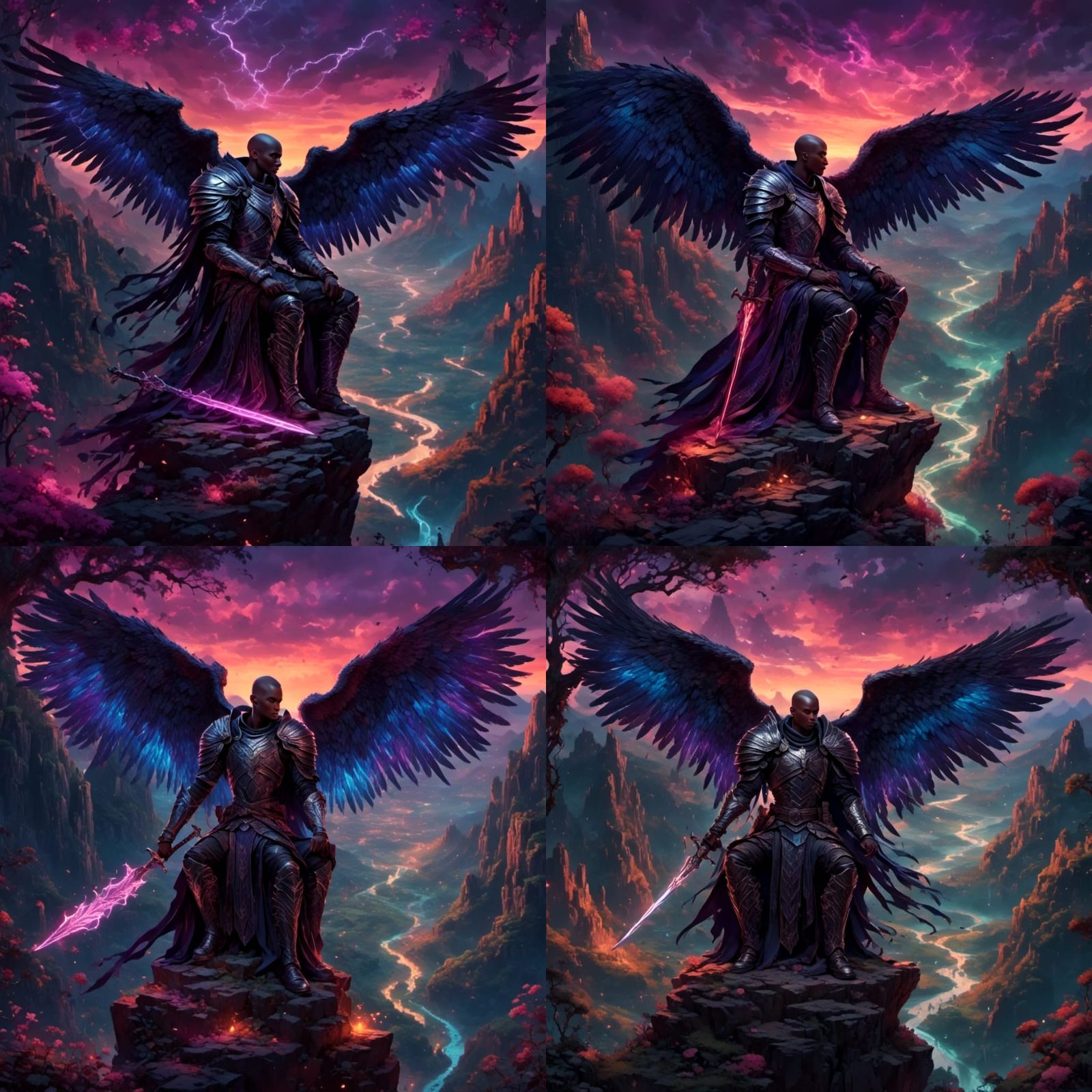 Dark Angel with Sword Fantasy Illustration