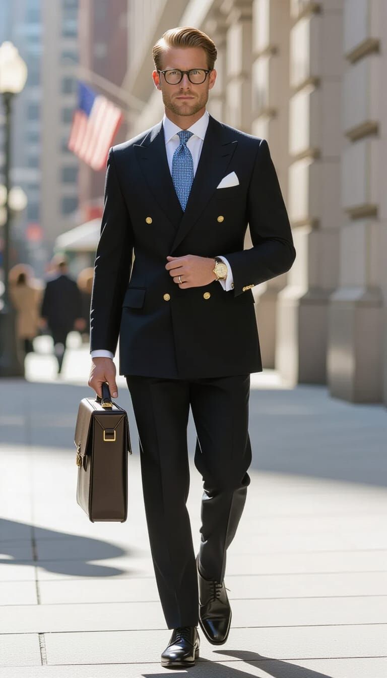 Freckled Man in Finance District, Photorealistic Style