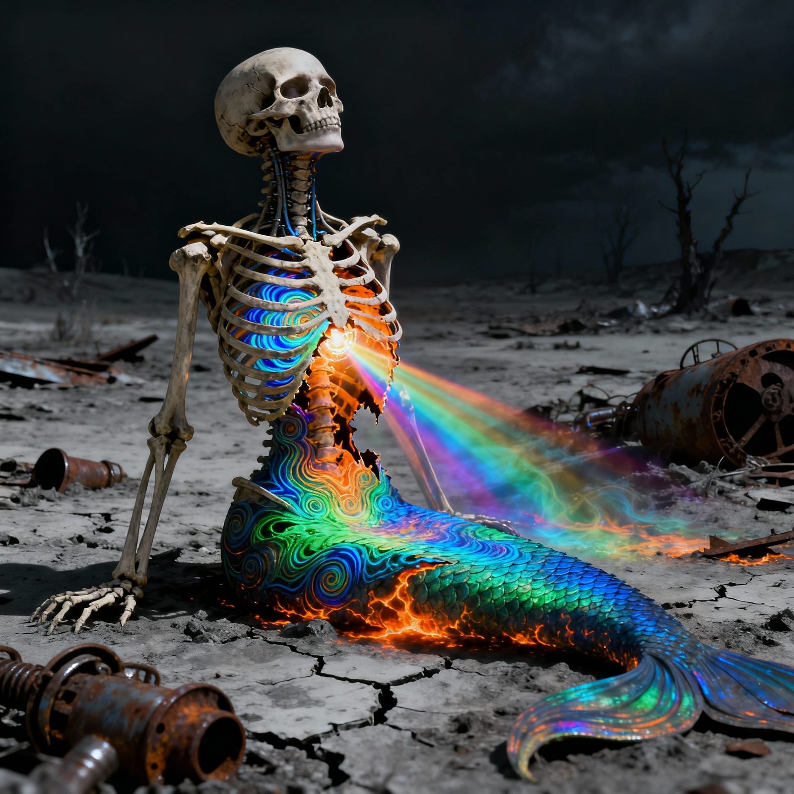 Siren's Ethereal Glow in Post-Apocalyptic Wasteland