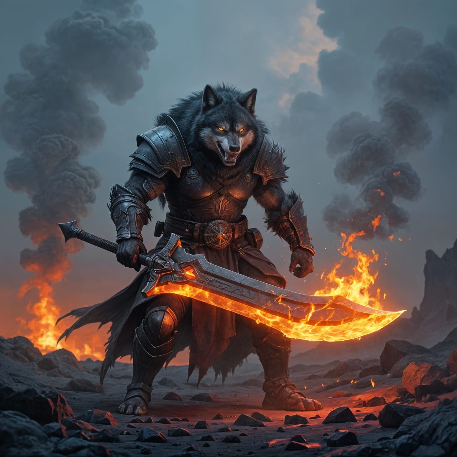Fierce Wolf Berserker in Volcanic Wasteland, Anime-Inspired ...