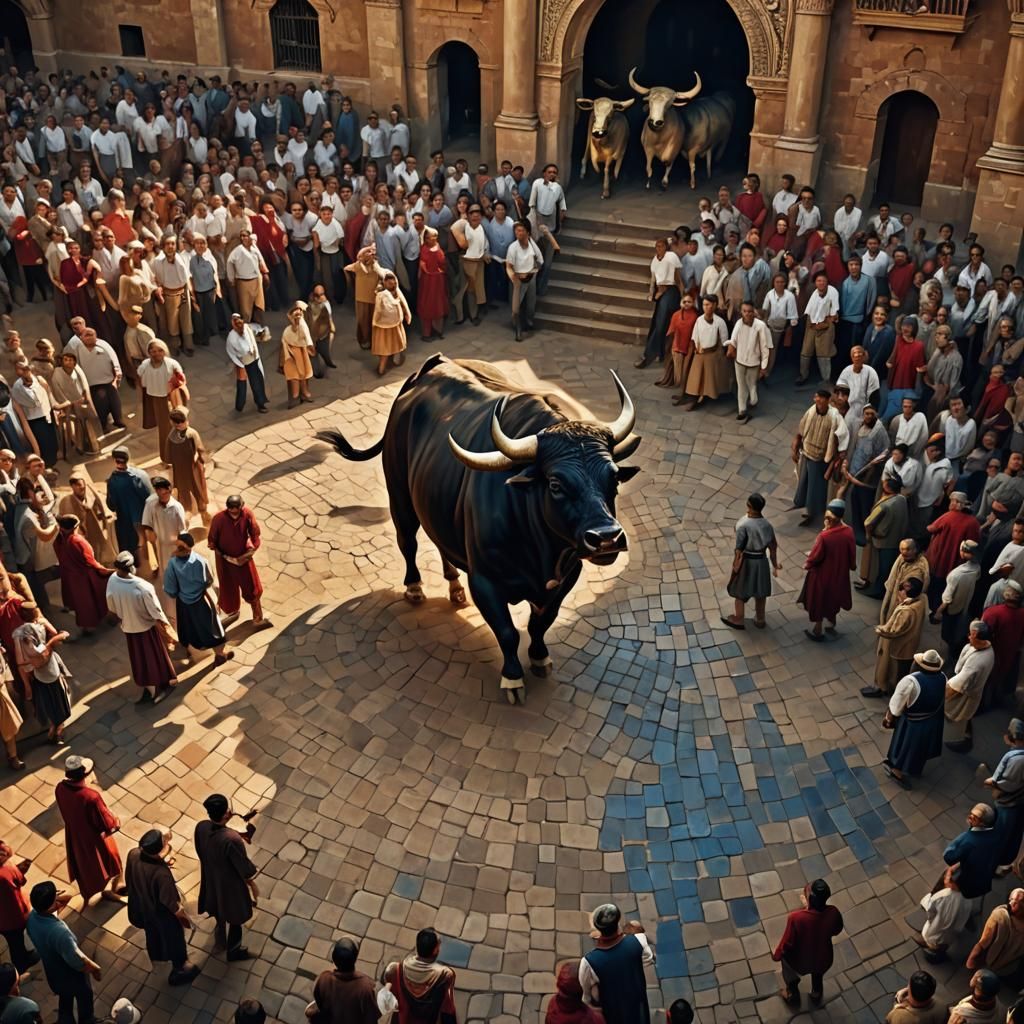 Baroque Bullfight in Seville Arena with Mosaic Details