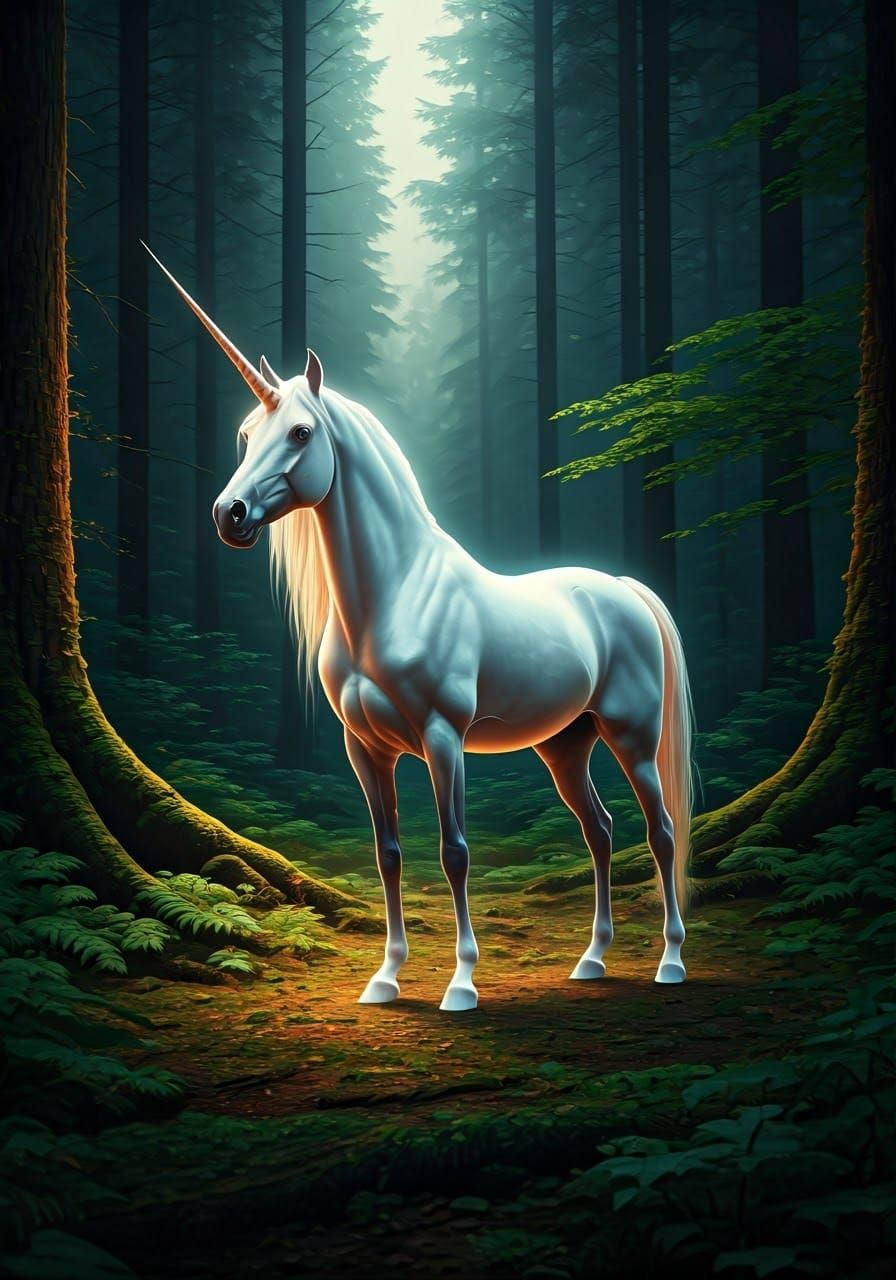Ethereal Ghost Unicorn in Lush Forest
