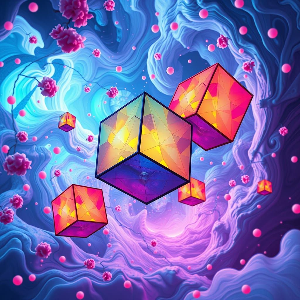 Neon Cubes Adrift in Futuristic Storm