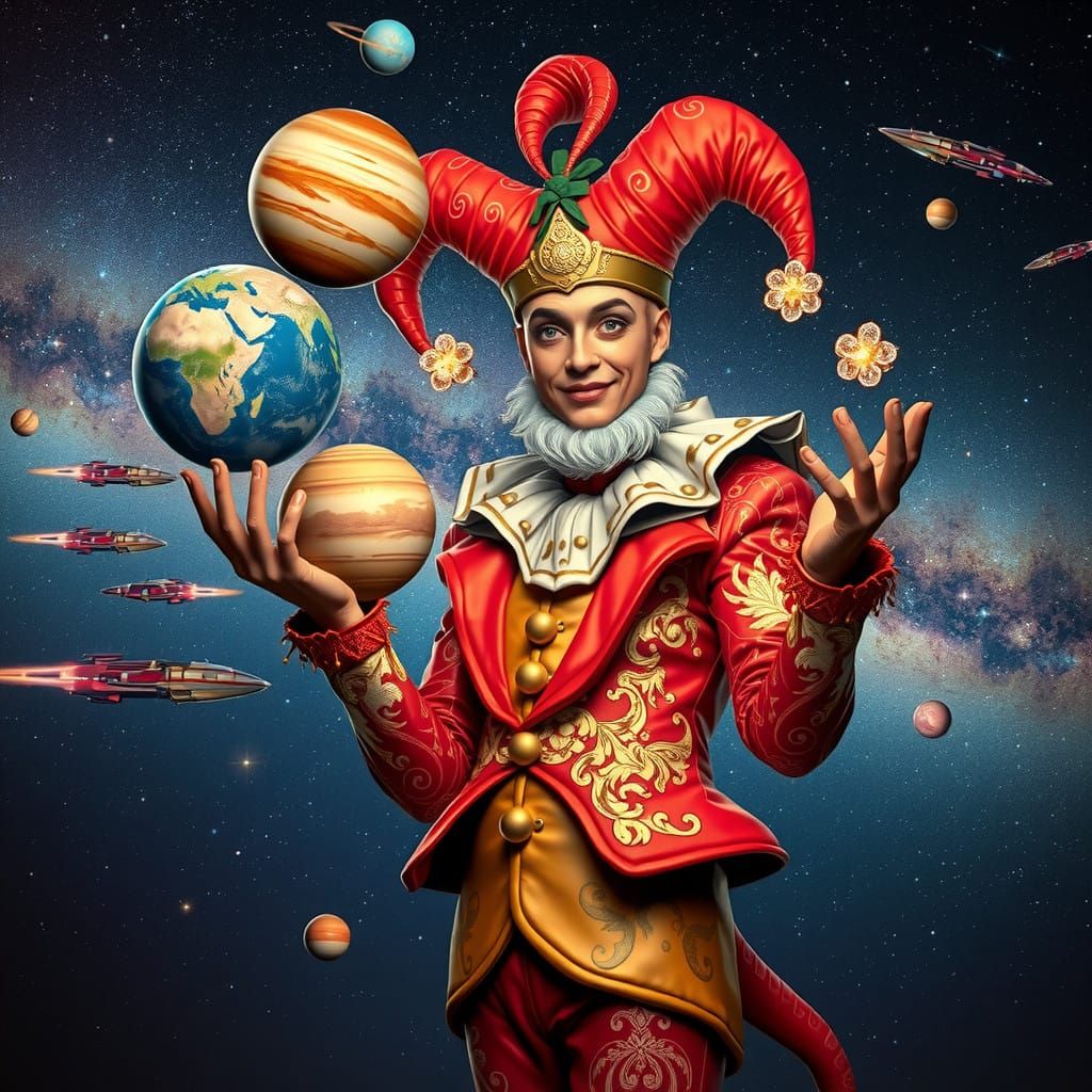 Galactic Jester in Vibrant Cosmic Show