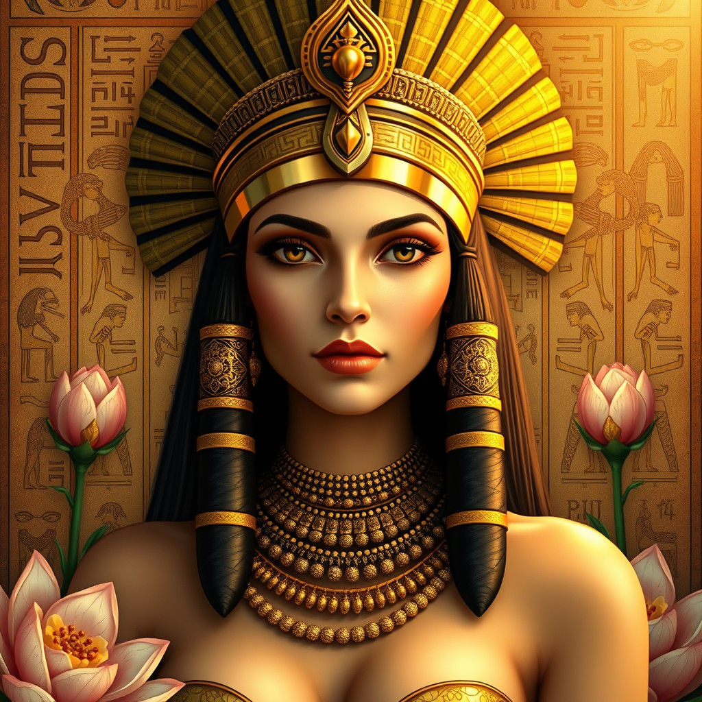 Cleopatra Portrait in Klimt-Inspired Egyptian Art