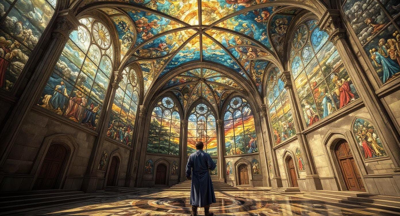 Cathedral Stained Glass Ceiling in Hyper-Realistic Style