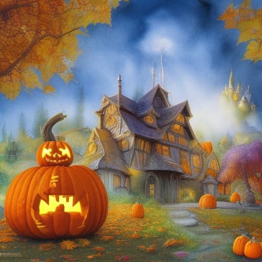 Enchanting Pumpkin House: A Watercolor Storybook Scene