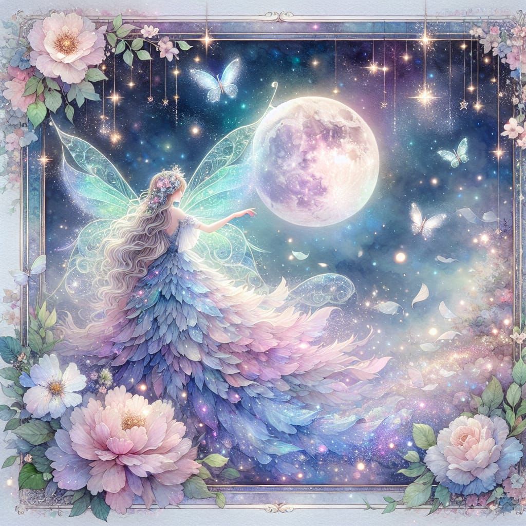 Enchanted Fairy in Moonlit Forest Watercolor