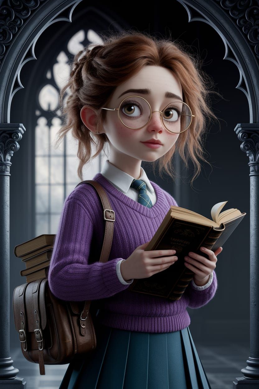 Enigmatic Bookworm in Dark Fairytale Attire