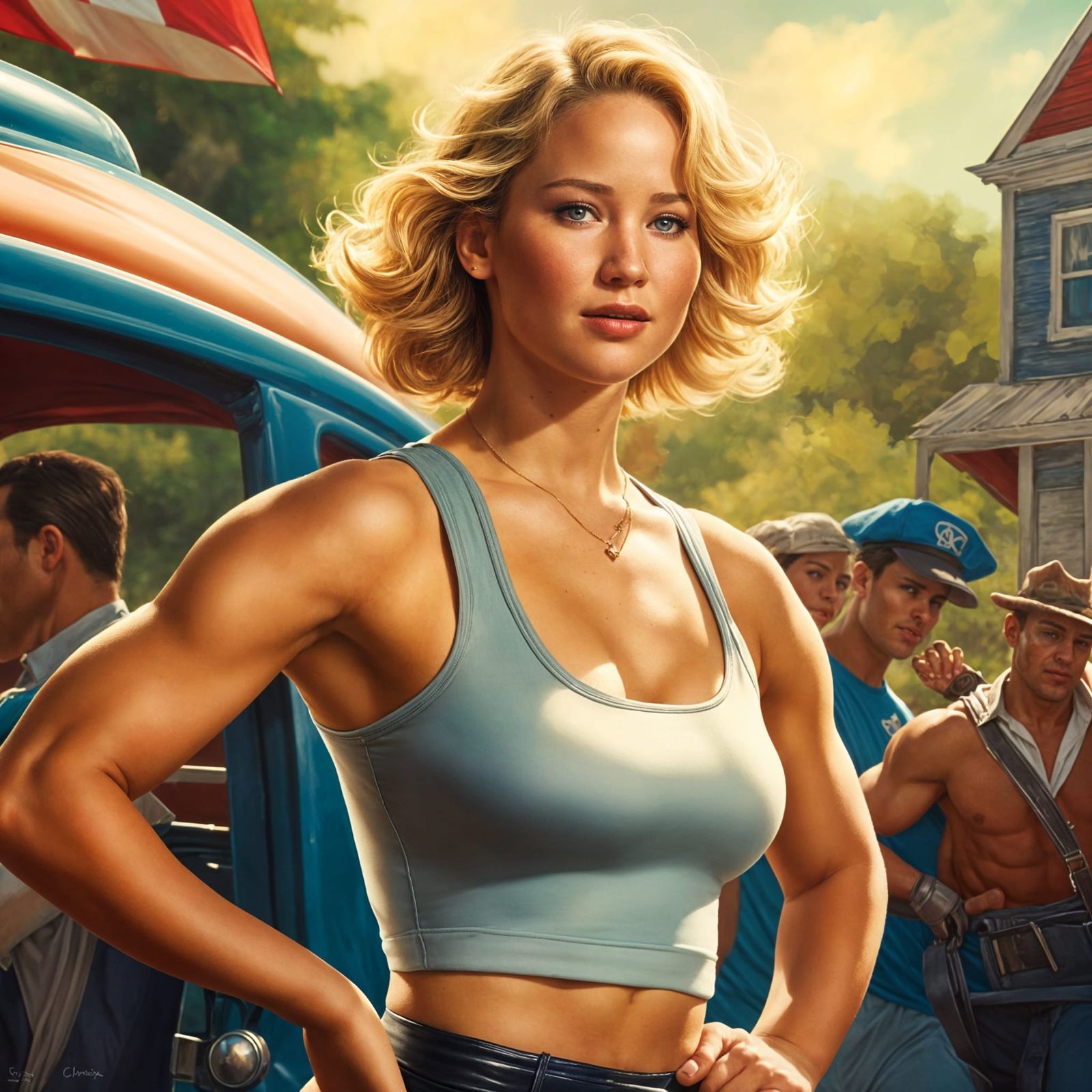 Muscular Woman Flexing: Pin-Up Comic Book Art