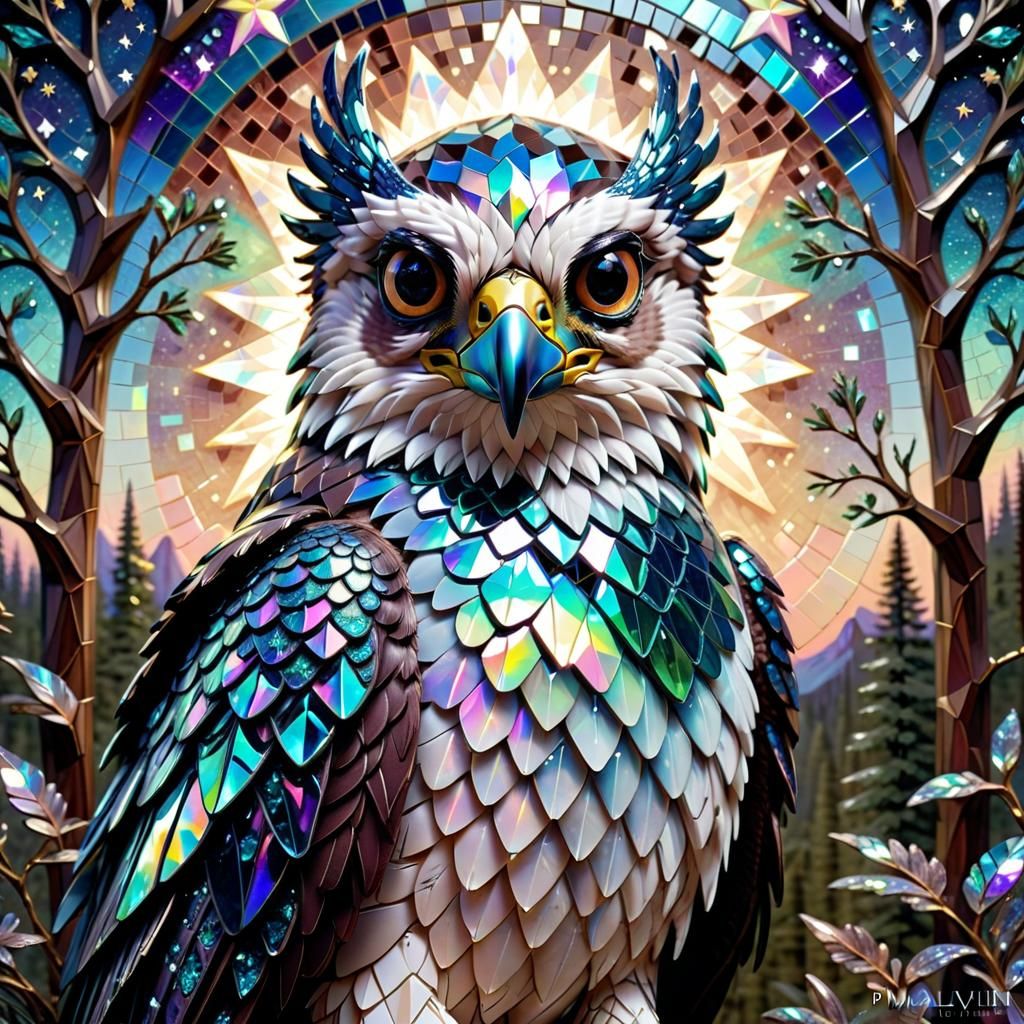 Fantasy Iridescent Crystal Falcon in Gothic Style