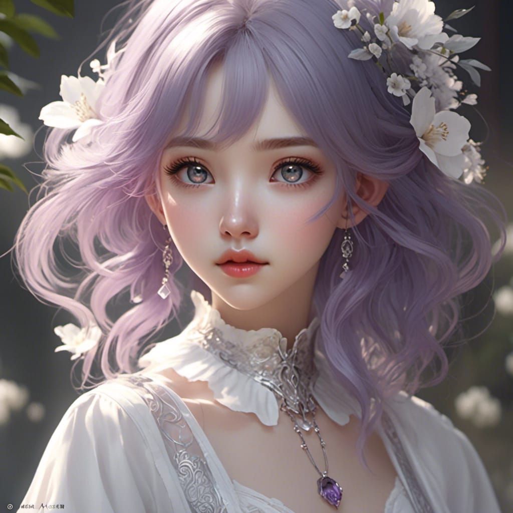 Anime Girl with Purple Hair in Detailed 3D Rendering