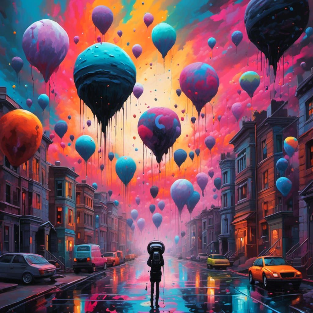 Cosmic Graffiti Art with Hot Air Balloons