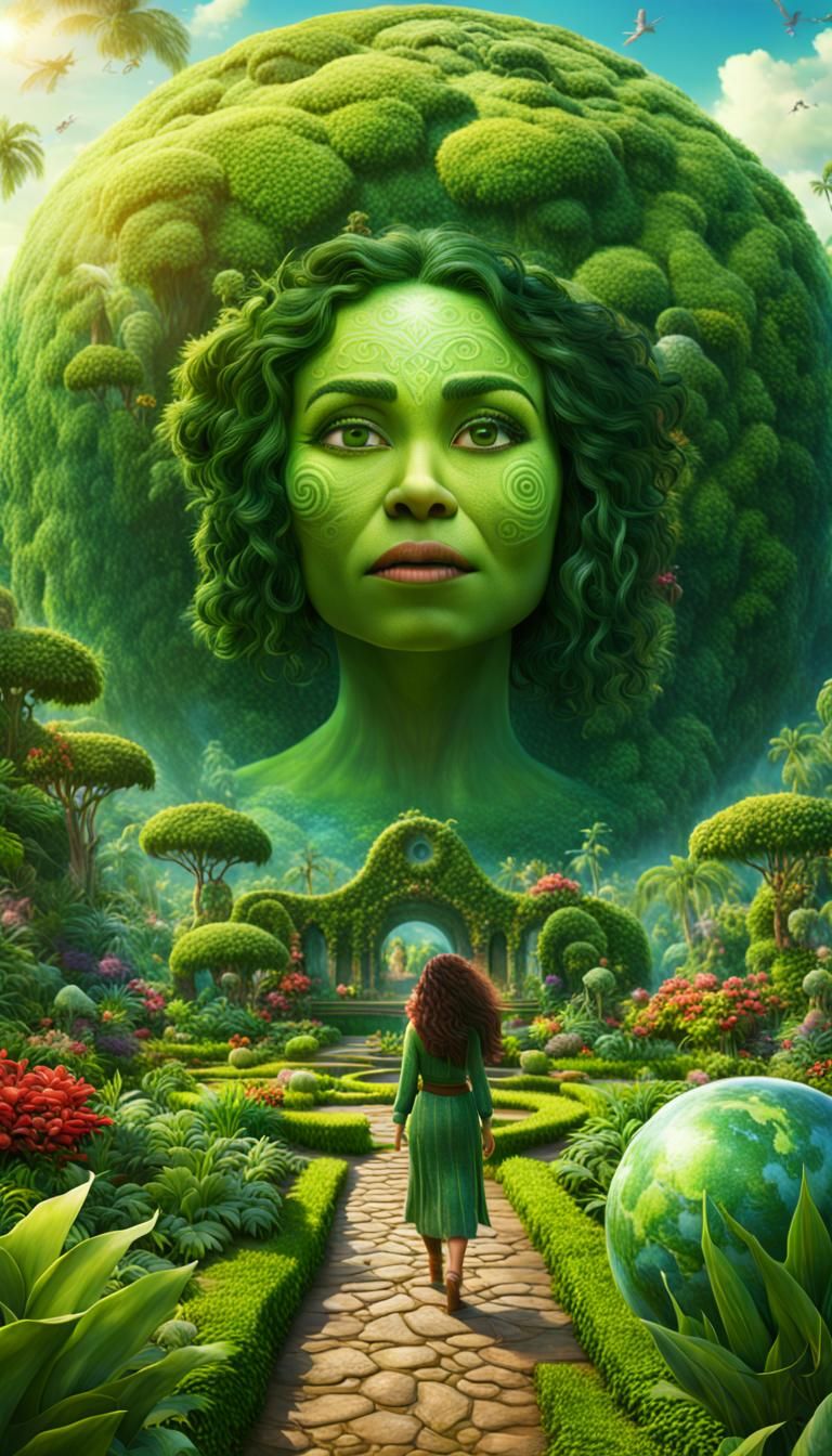 Moana Portrait in Green Garden Planet