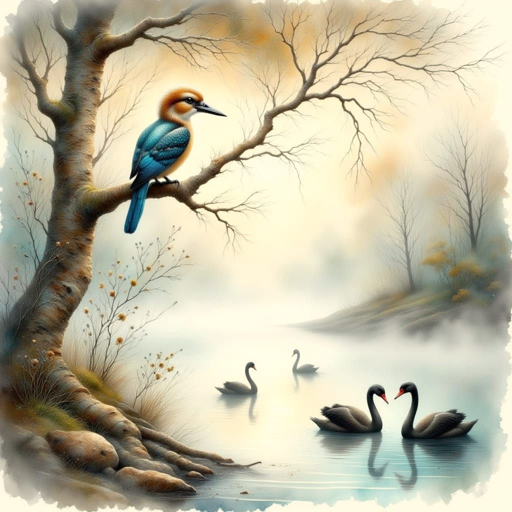 Kookaburra Perched on Gumtree in Ethereal Australian Dawn