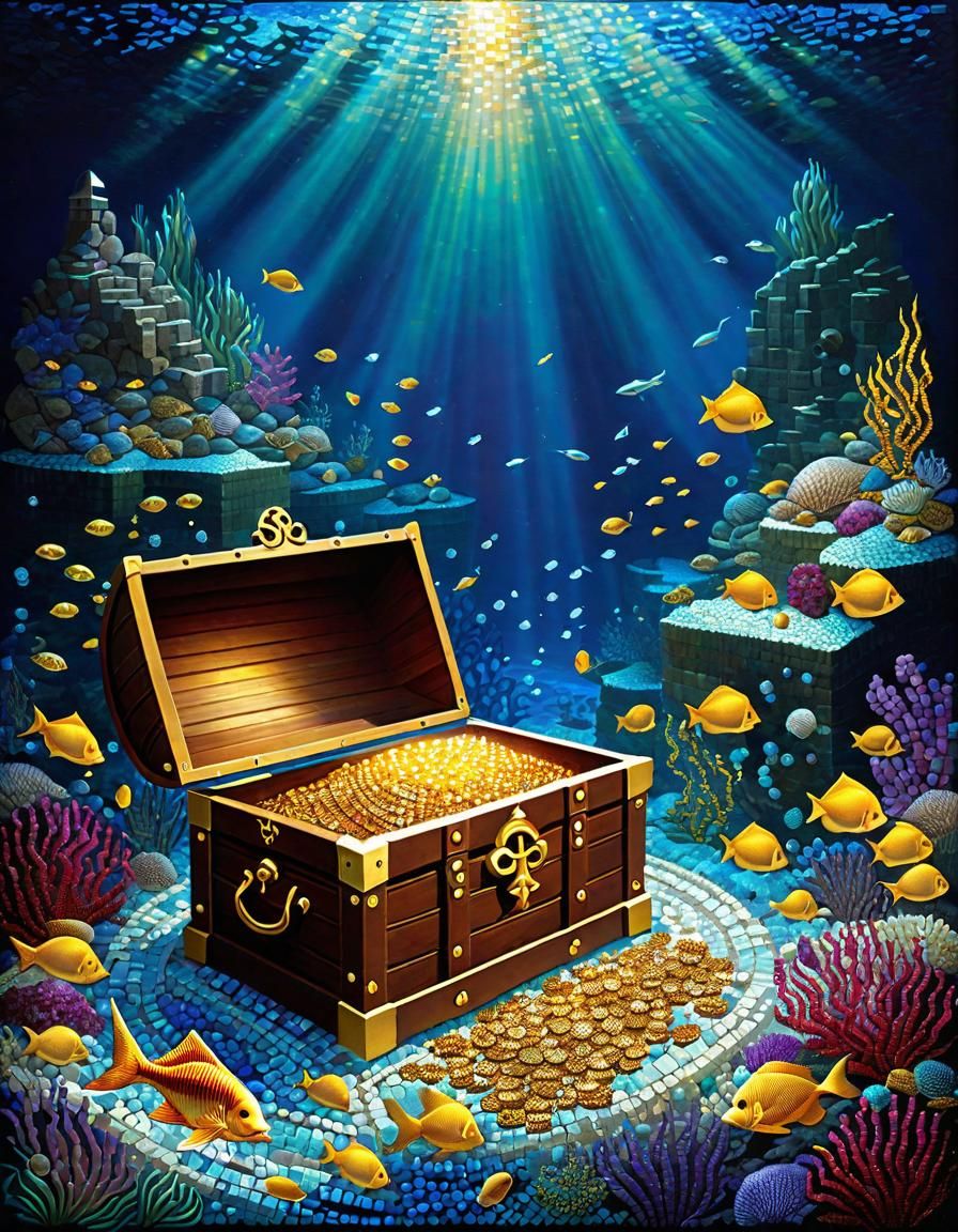 Underwater Mosaic Scene of Sunken Pirate Treasure