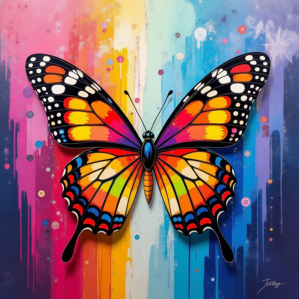 Radiant Rainbow Butterfly in Surreal Pop Art Style