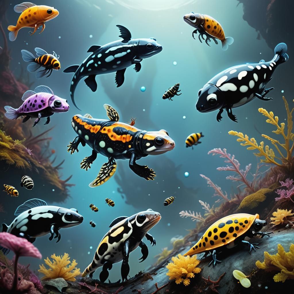 Exoplanet Xenobiology: Iridescent Alien Creatures in Digital...