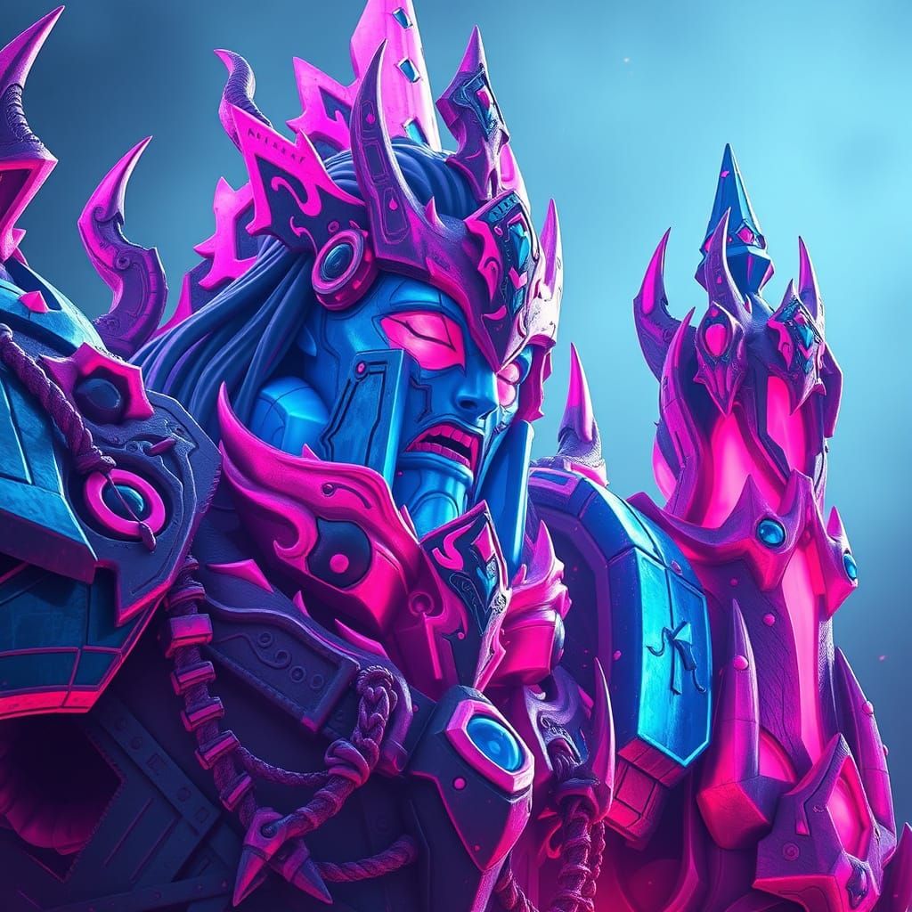 Blue and Pink Colossus: Dynamic 8K Concept Art