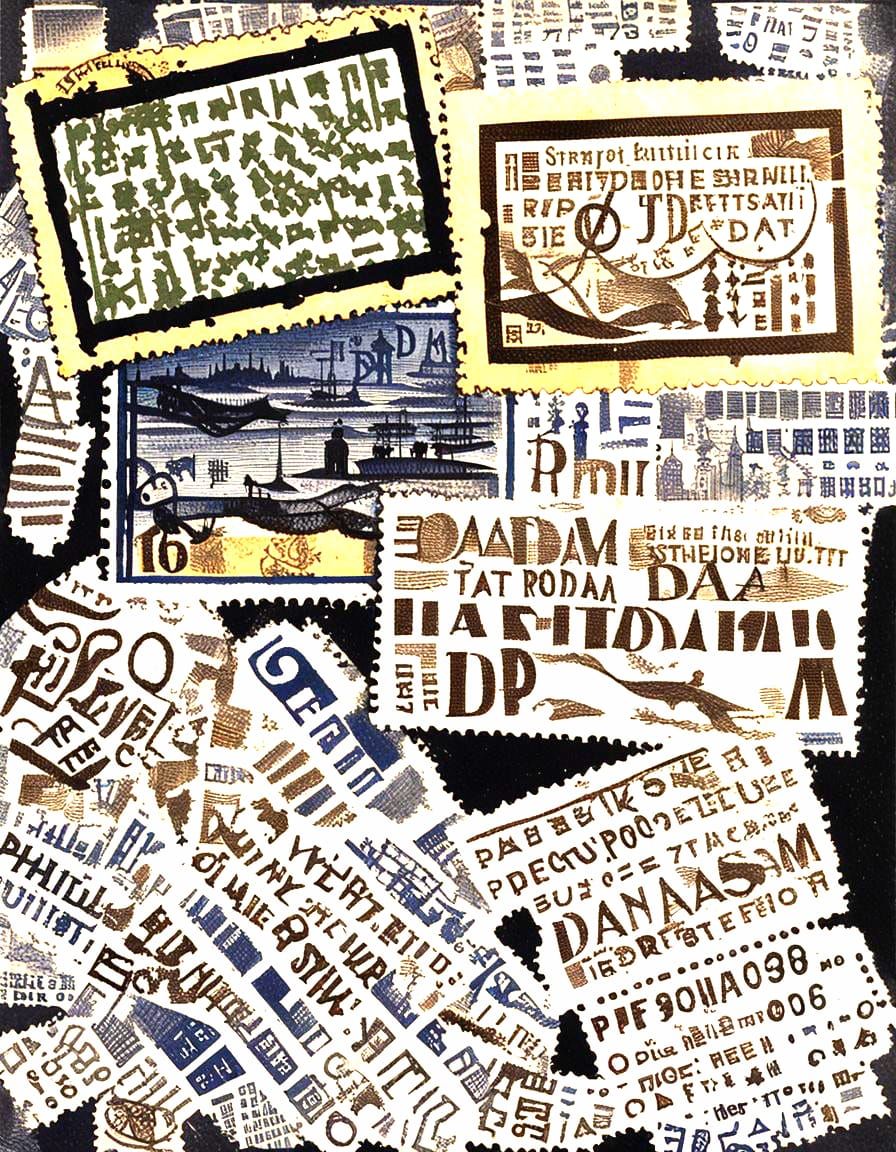 Dadaist Micro-Text Poems on Philatelic Stamps