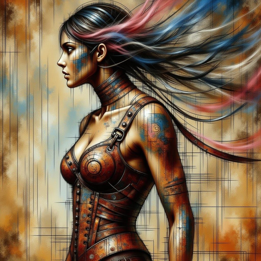 Fierce Cowgirl in Abstract Mixed Media Style