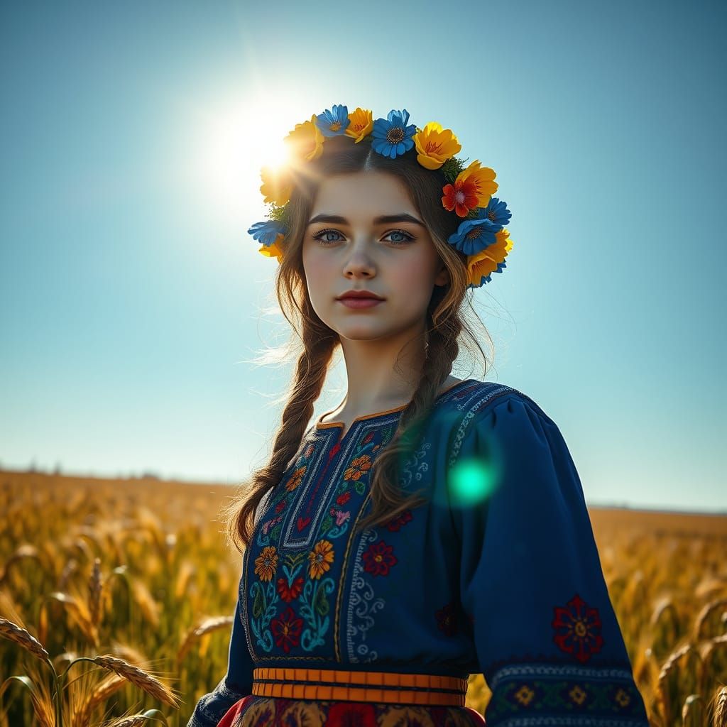 Ukrainian Girl in Wheat Field, Hyperdetailed Portrait