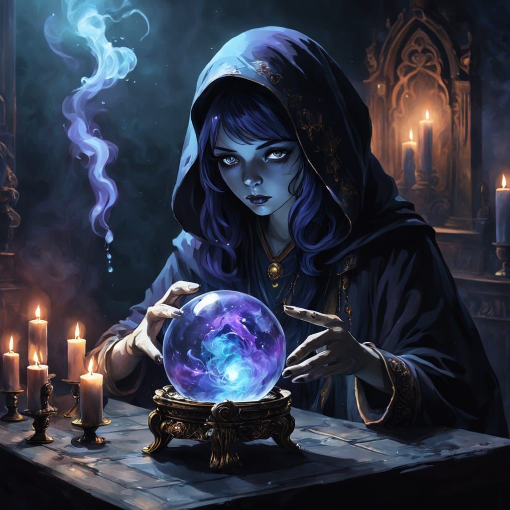 Surreal Fortune Teller in a Dark Mystic Realm