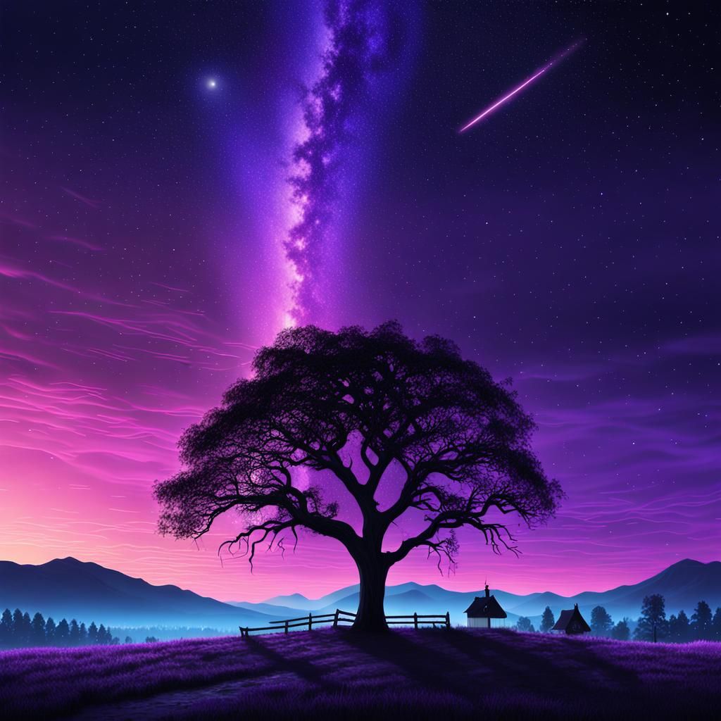 Neon Purple Sky: Magical Realism Landscape