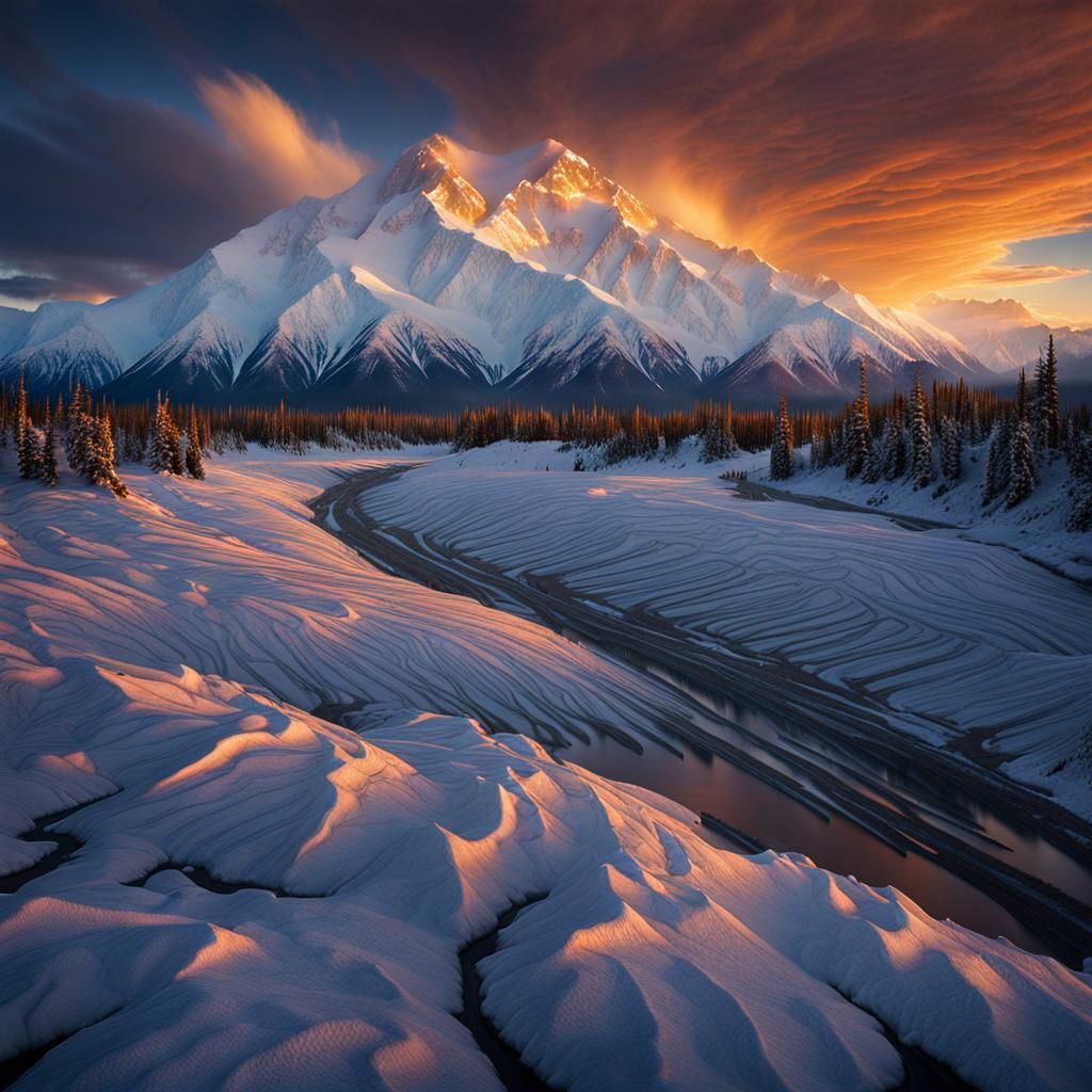 Majestic Denali Sunset: High-Resolution Photography