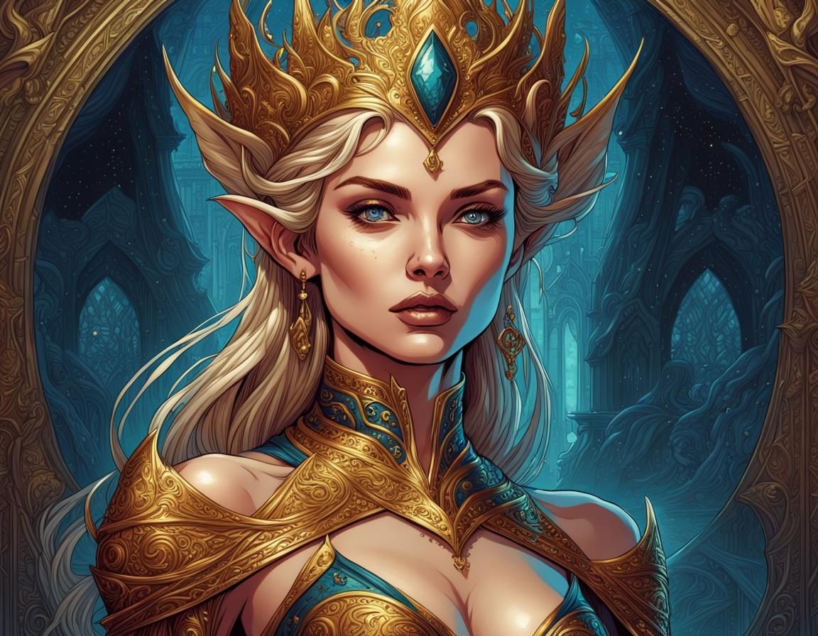 Elegant Elf Princess Supermodel in Comic Book Art