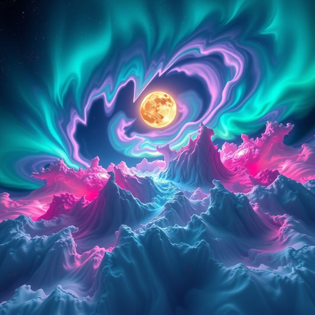 Surreal Aurora Borealis Fractal Explosion in Vibrant Hues