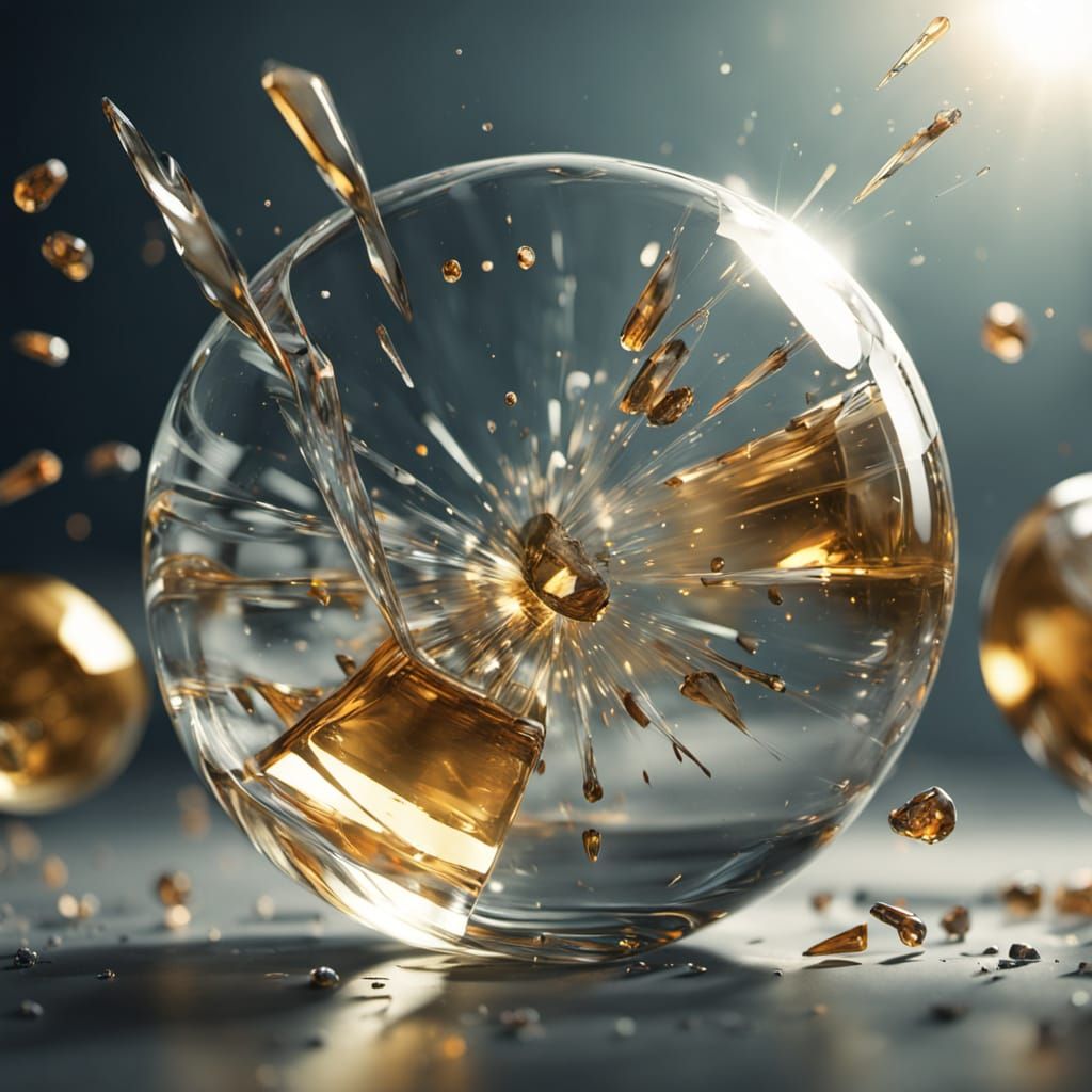 Glass Shattered in Slow-Motion Macro Shot, Cinematic Digital...