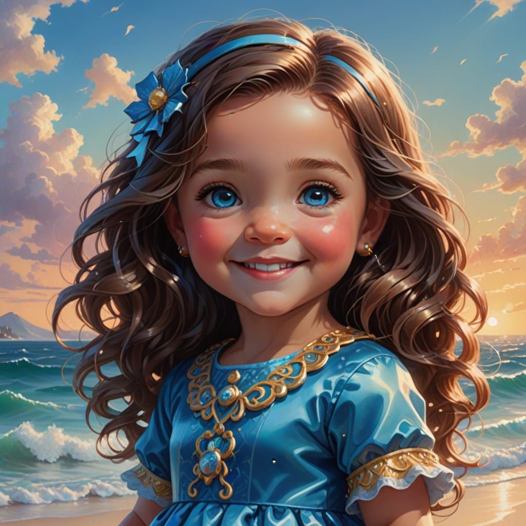 Cute Baby Girl in Santa Dress, Kawaii Chibi Style