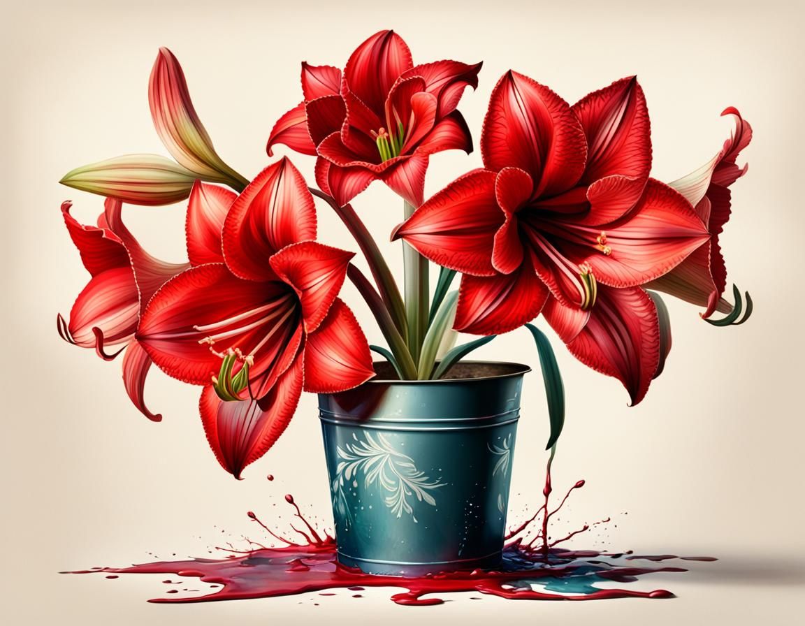 Amaryllis Flower in Mixed Media Fantasy Art
