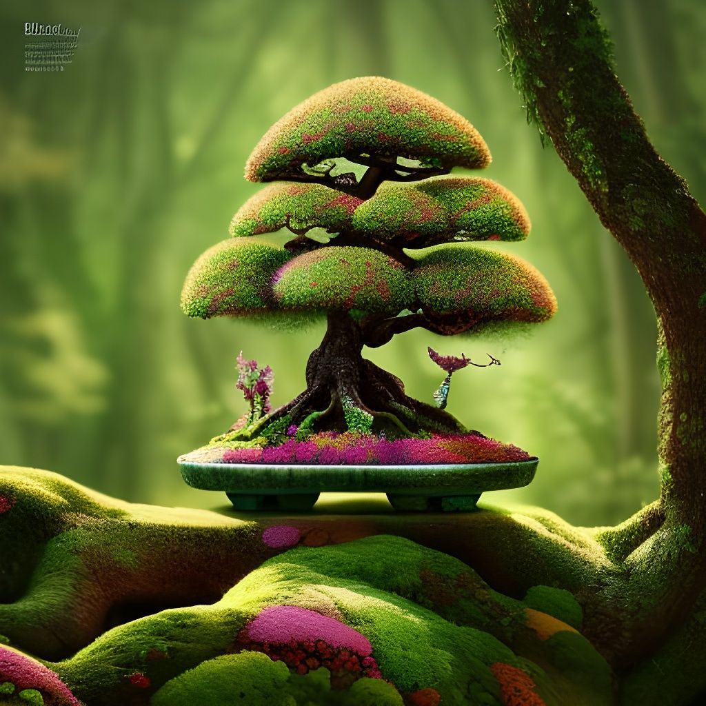 Psychedelic Bonsai Tree Fairy House in Digital Painting