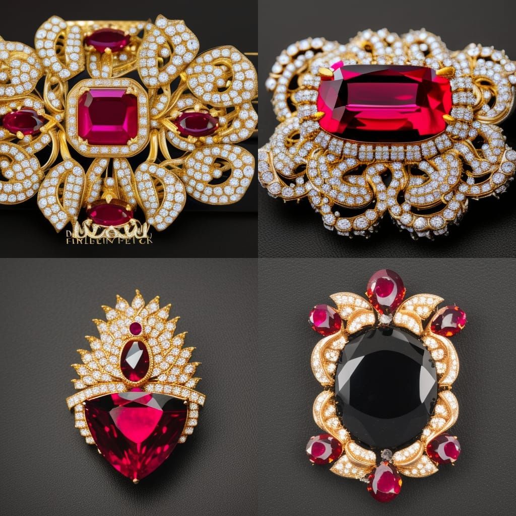 Exquisite Ruby Brooch in Hand, Macro Photography