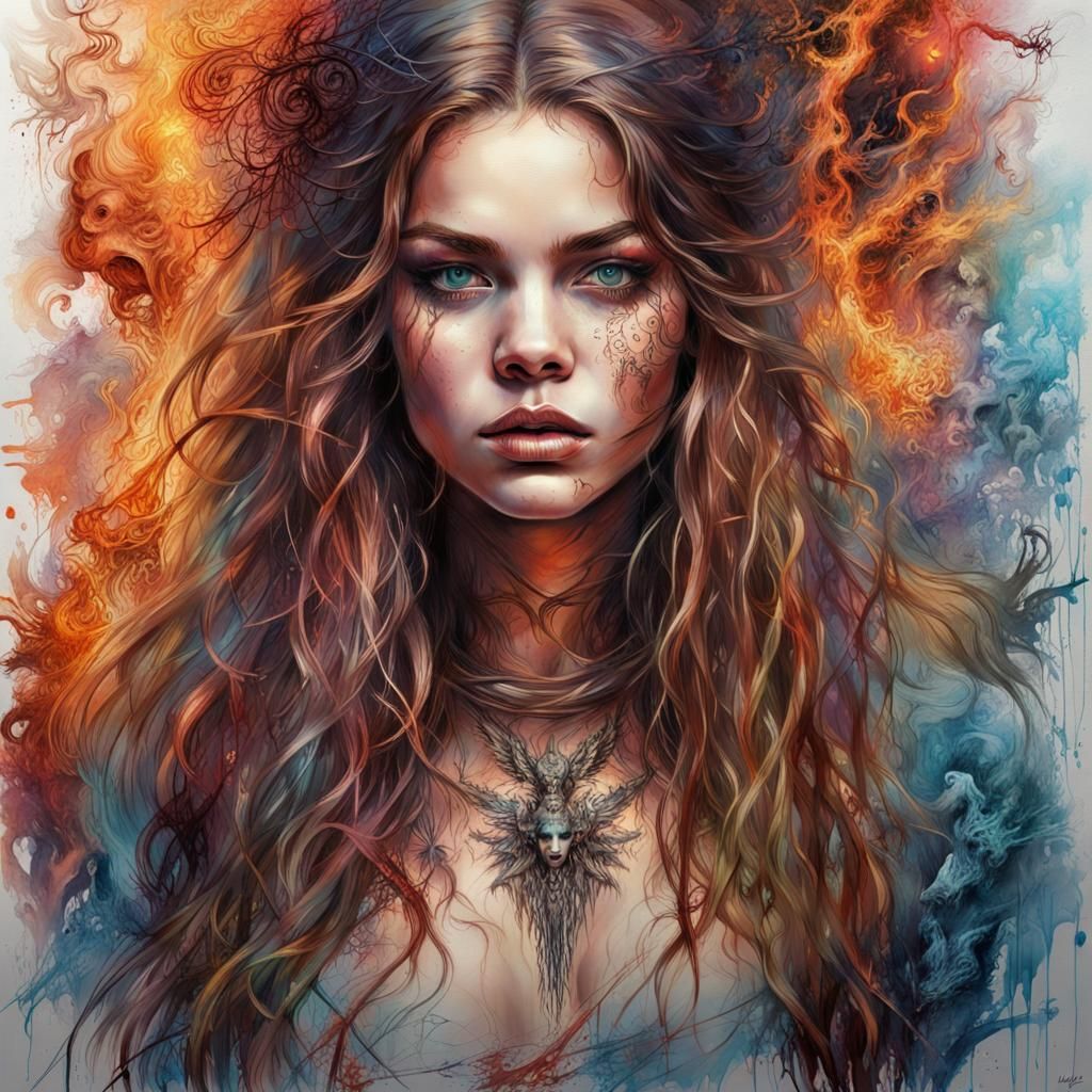 Voodoo Witch Portrait with Runic Markings