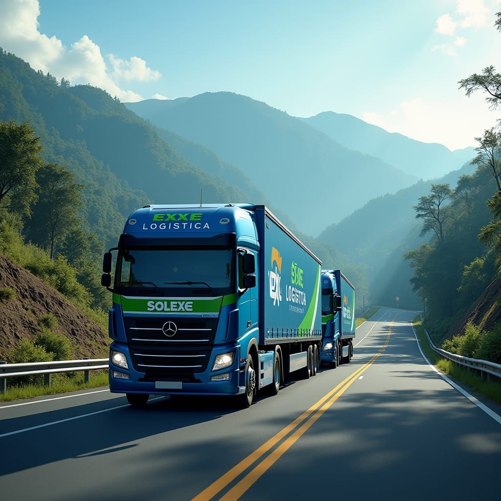 Colombian Package Trucks on Mountain Roads in Matte Painting...
