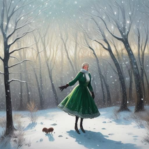 Anne Murray Snowbird in Winter Folk Art Style