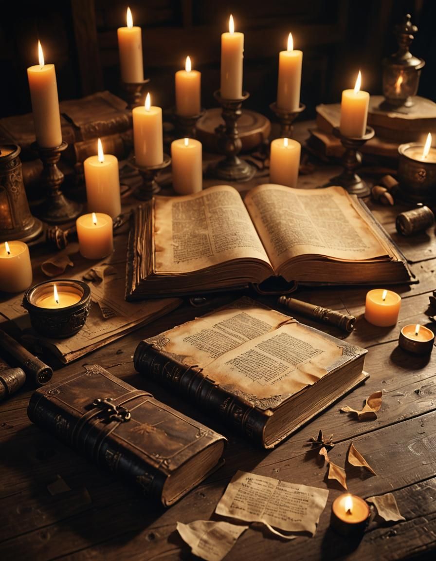 Mystical Tome on Ancient Table in Fantasy Art Style