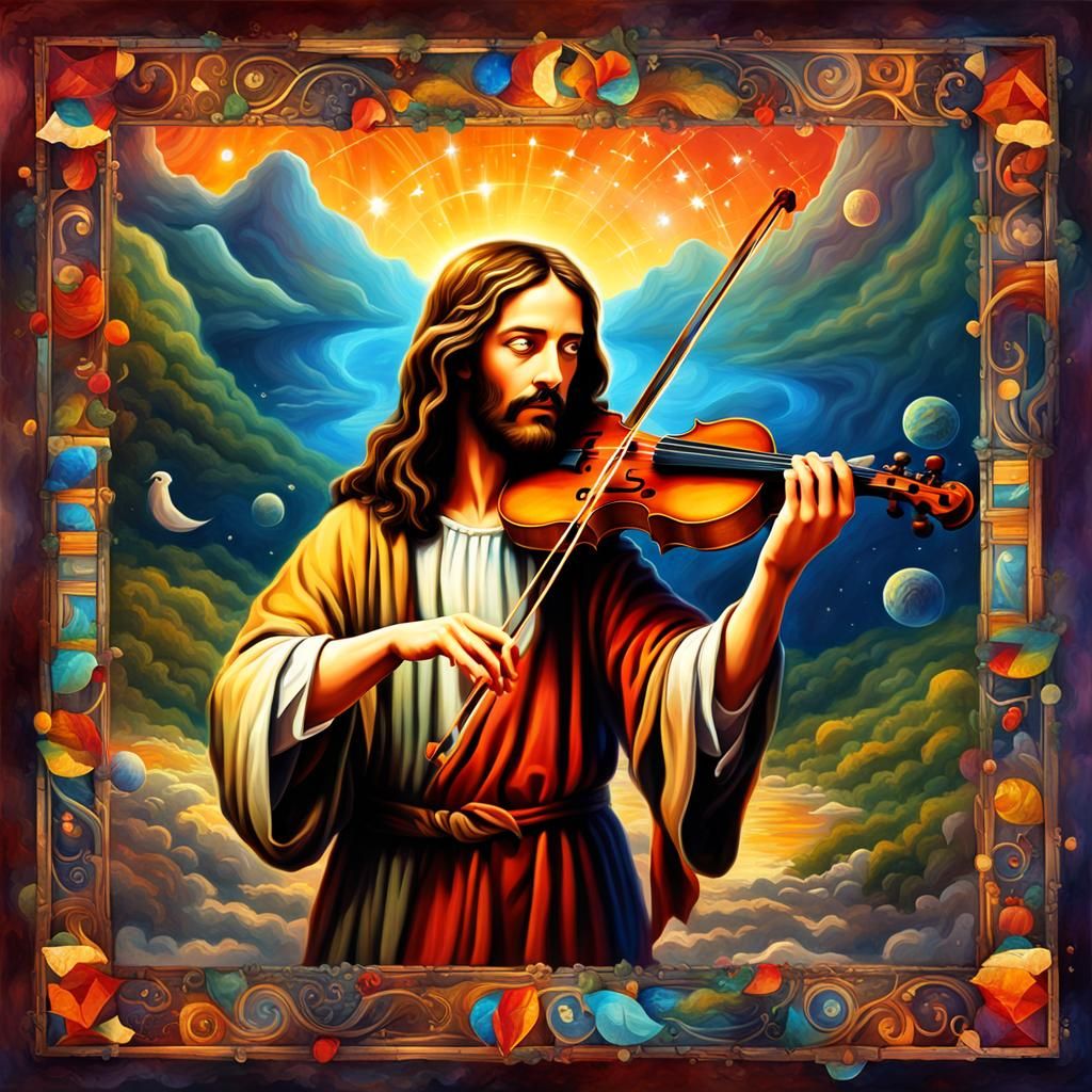 Jesus playing a violin