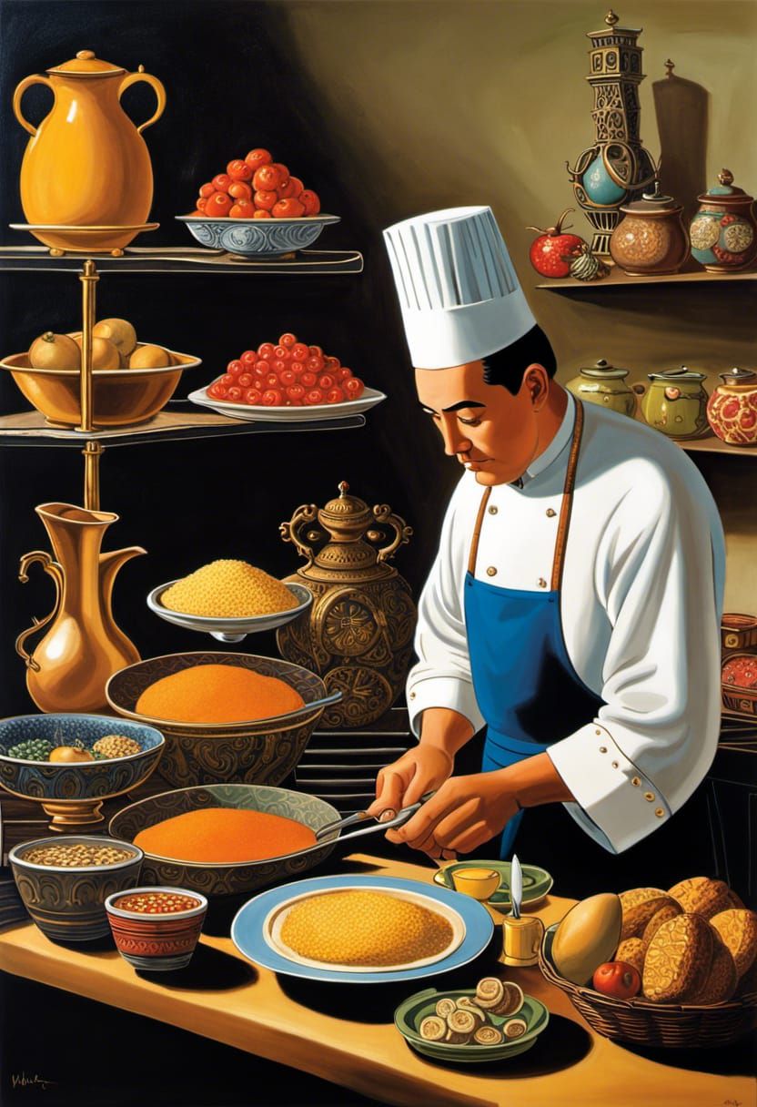 Surreal Chef in Kitchen, Hyperrealistic Digital Art