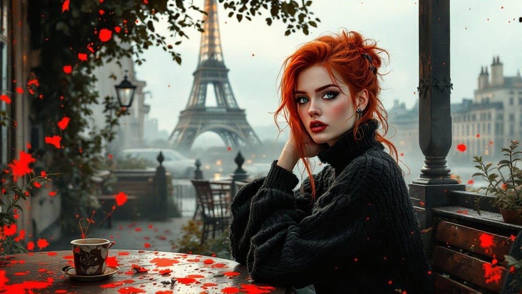 Whispers of a Fiery Parisian Muse in Noir Style