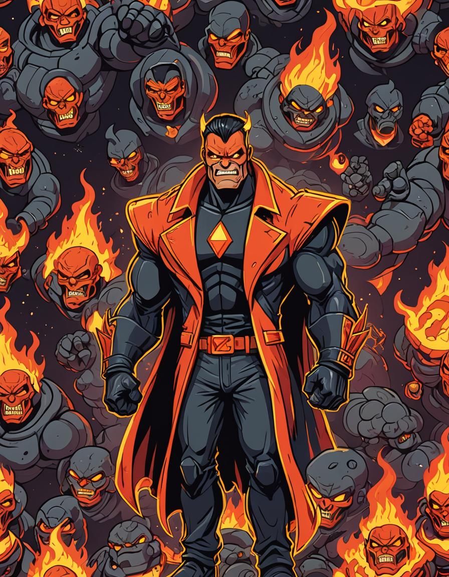 Lava Powered Super Villain in 90's Cartoon Style