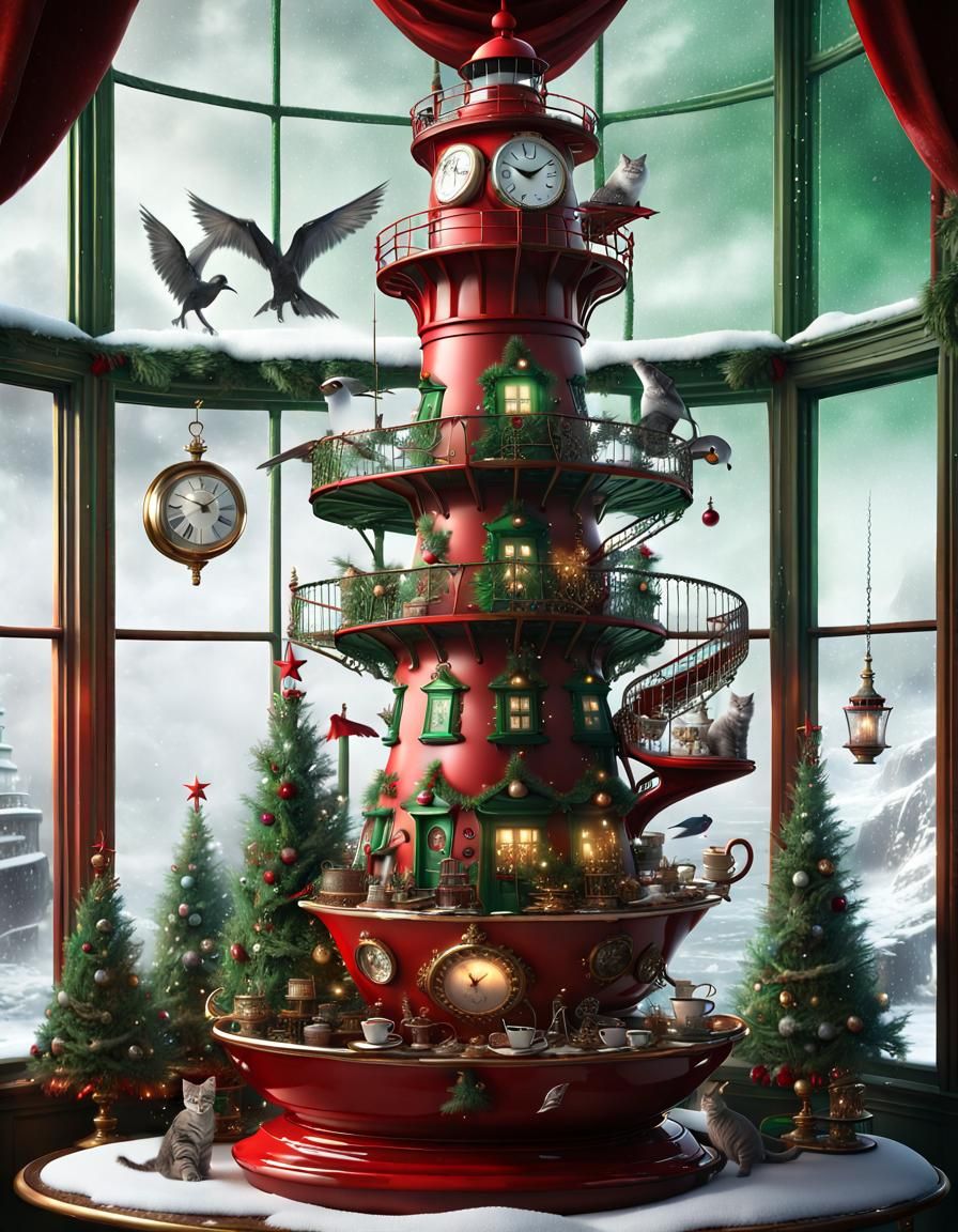 Elaborate Christmas Tree with Lighthouses and Dragons