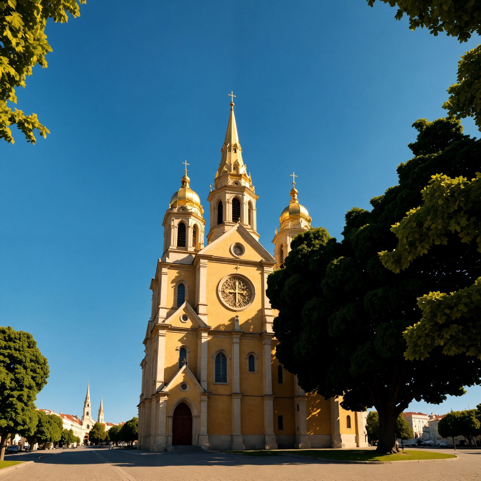 Golden Cathedral with White Cross, Hyperrealistic Image